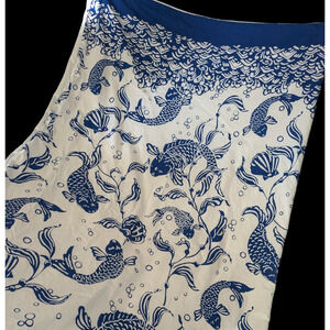 Pottery Barn Blue White Koi Fish Full Queen Duvet Cover with Two Standard Shams